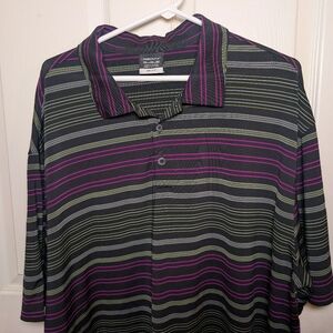 Nike Polo Shirt Mens XXL Black Striped Dri-Fit Golf Stretch Jersey